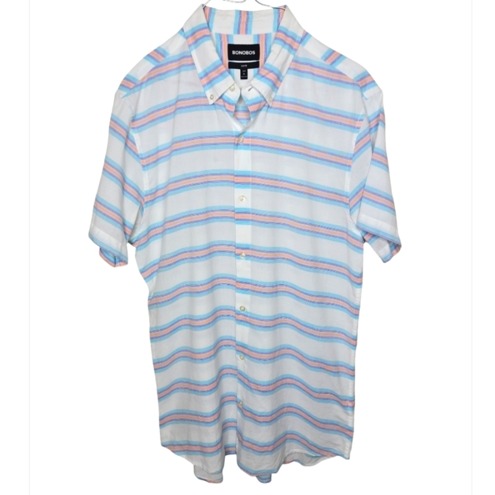 Bonobos Riveria Mens Pastel Stripe Shirt Size XL Slim Fit Long